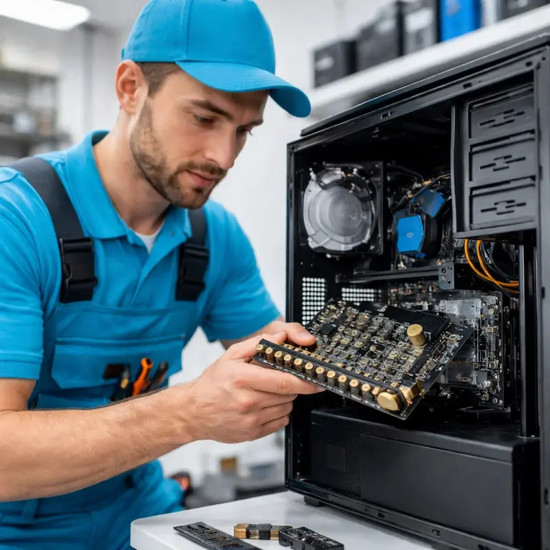 Мастер устанавливает звуковую карту на ПК в Монино